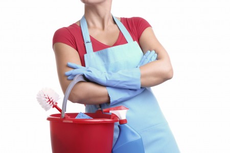 A cleaning Woman holding a Bucket